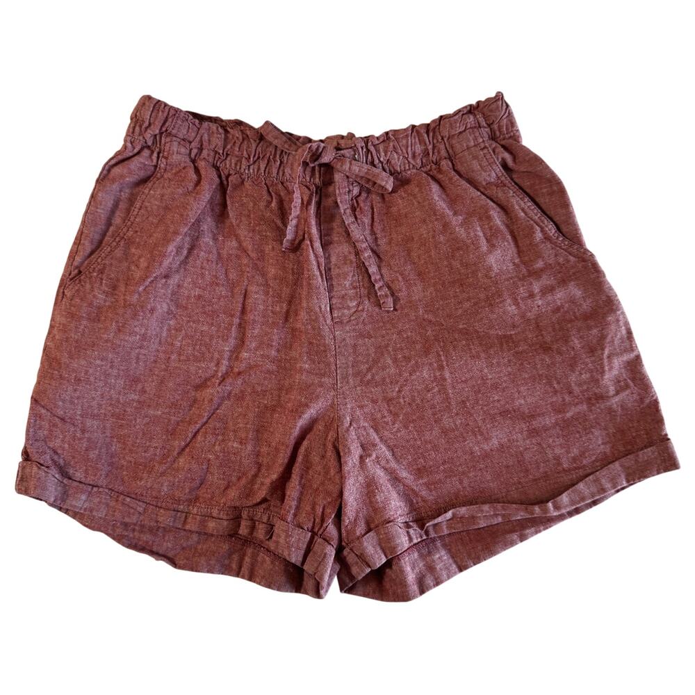 Linen Cotton Shorts Women's Medium Red Chambray Euro Summer Coastal Resort Vacay - Picture 2 of 9